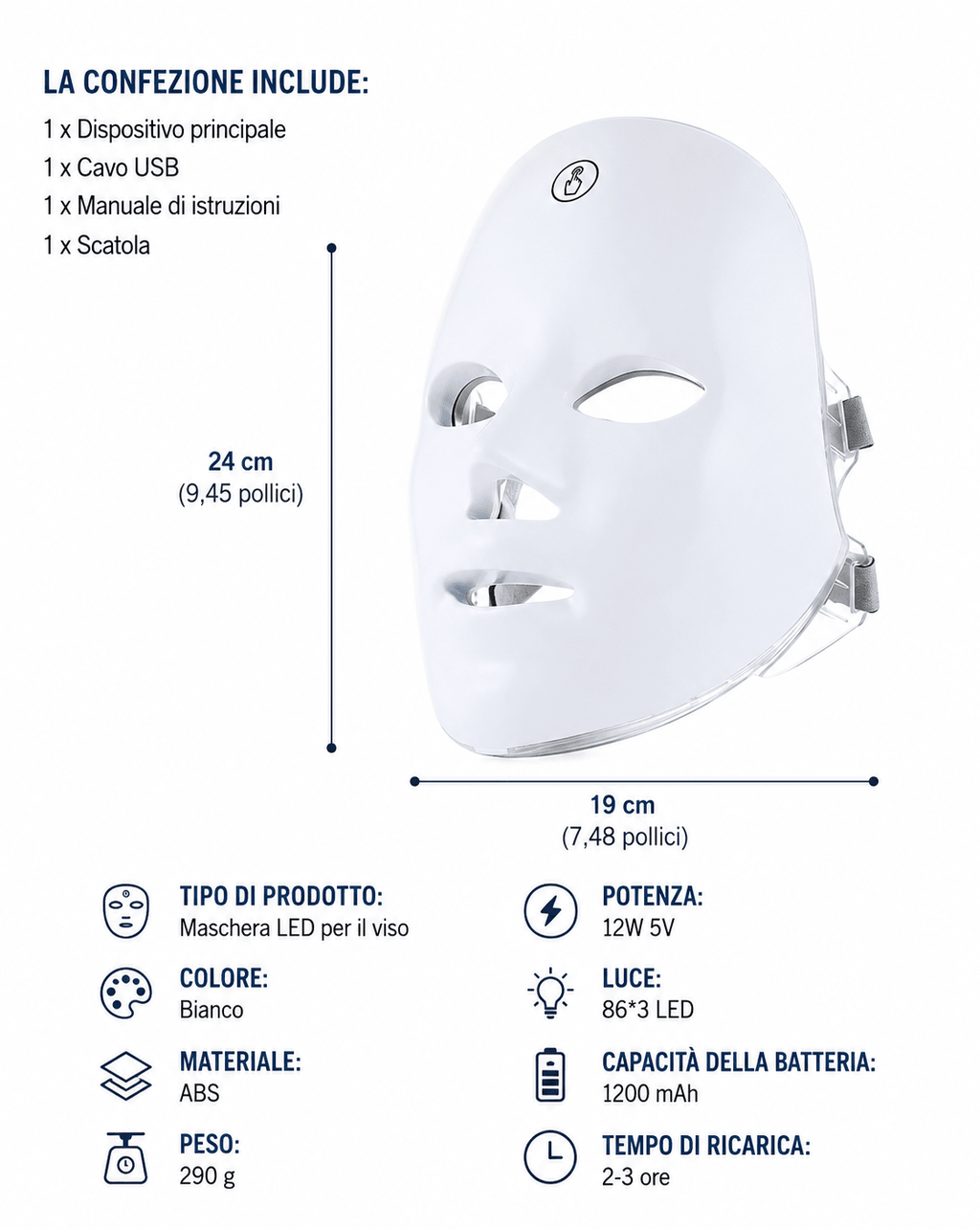 MASCHERA LED VISO E COLLO - Fiocchetto